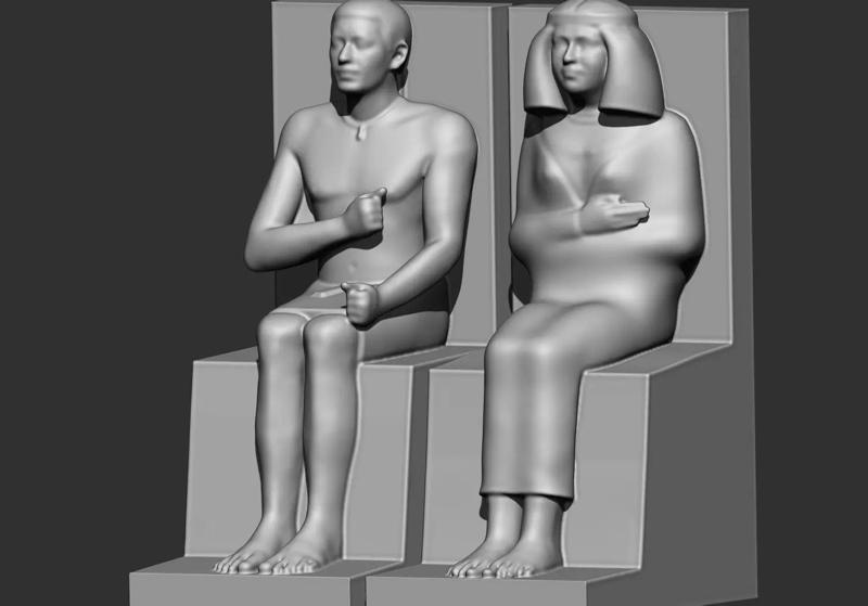Pharaoh Rahotep and Nofret Statue 3d printable model lowpoly