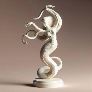 57 Ivory Serpent Dancer with Female Head - Indian Minimalist Statue