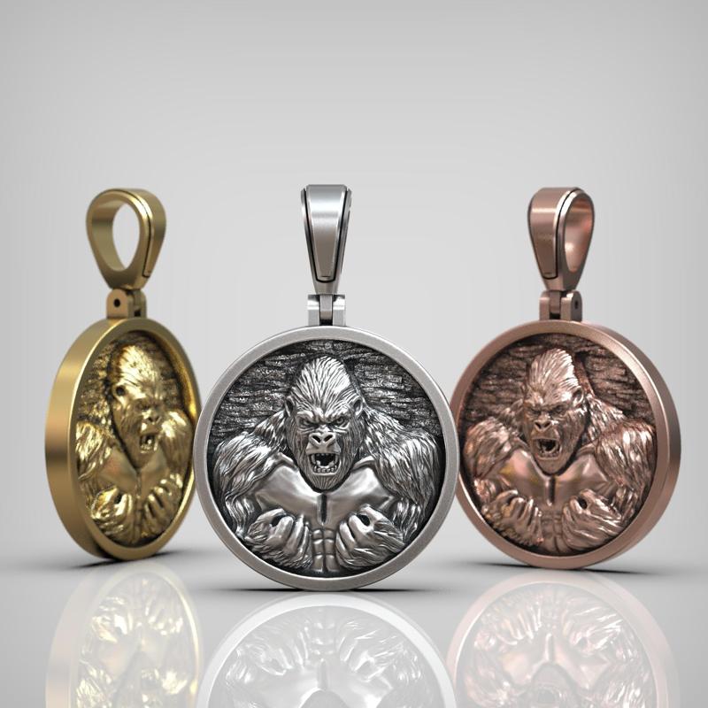 Gorilla Angry Round Medalion Pendant