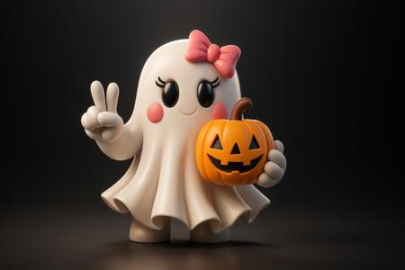 Cute Ghost with Pumpkin | Adorable Halloween Figurine | Spooky Season Home Decor