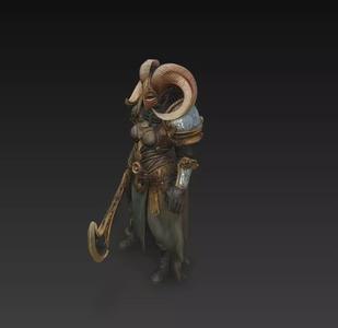 Fantasy Armored Warrior with Horned Helmet - 3D Model