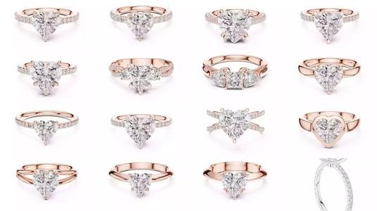 63 Heart Cut Diamond Rings 3DM STL OBJ FBX 3 Color Render Video 3D Model Collection