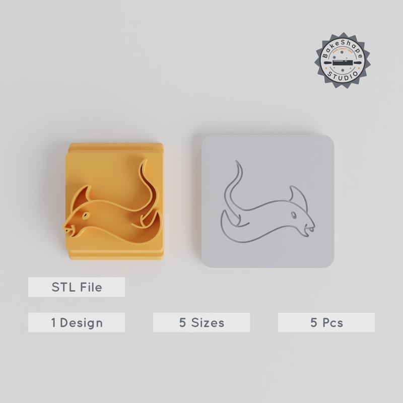 Stingray Stamp Tile Set, 5 Sizes, Ocean & Sea Life Motif for Clay, Fondant, Cookie, Aquatic Animal Decoration PRODUCT_5631