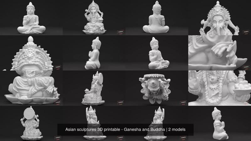 Asian sculptures 3D printable - Ganesha and Buddha 3D Model Collection