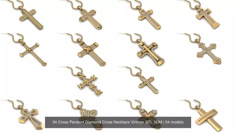 34 Cross Pendant Diamond Cross Necklace Vintage STL 3DM 3D Model Collection
