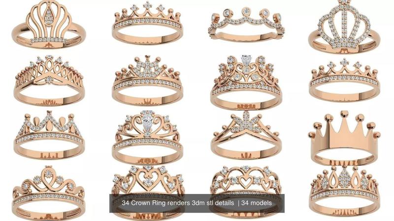 34 Crown Ring renders 3dm stl details  3D Model Collection