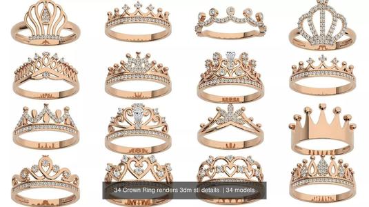34 Crown Ring renders 3dm stl details  3D Model Collection