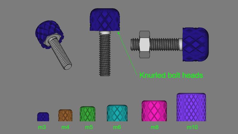 Knurled bolt heads collection m3-m10
