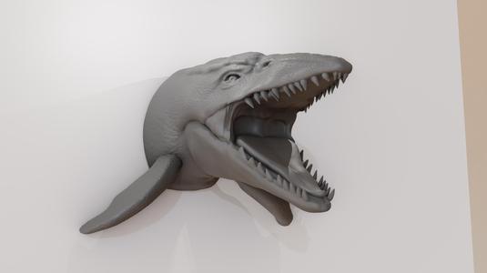 Mosasaurs roaring dinosaur head wall mount stl
