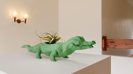 caiman crocodile planter pot flower vase low poly stl