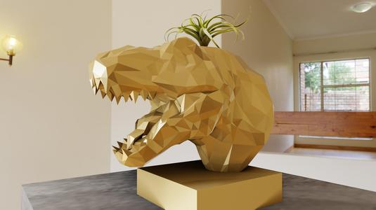 trex tyrannosaurus head bust planter pot flower vase stl