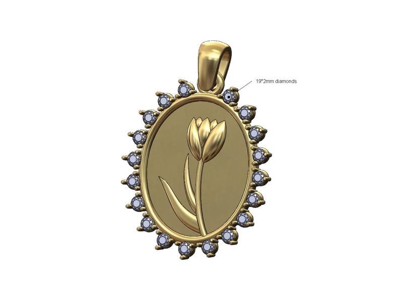 Oval tulip flower diamond pendant charm 3D print model