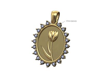 Oval tulip flower diamond pendant charm 3D print model