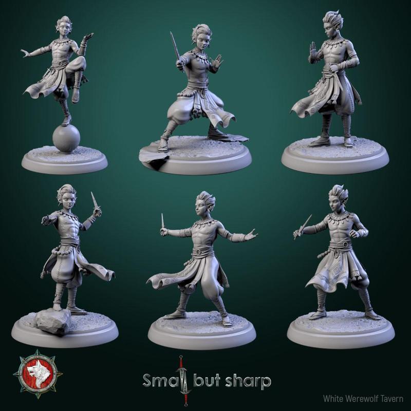 Halfling Monks 32mm set 6 miniatures pre-supported