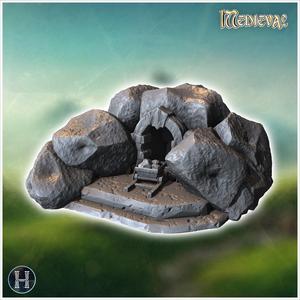 Medieval mine entrance with large boulders and carved stone portal (1) - Medieval Gothic Feudal Old Archaic Saga 28mm 15mm RPG