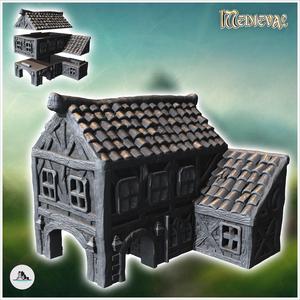 Medieval building with annex and large canopy with arches (21) - Medieval Gothic Feudal Old Archaic Saga 28mm 15mm RPG