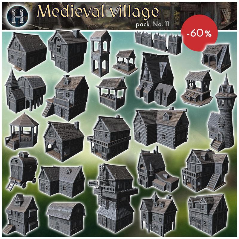 Medieval village pack No. 11 - Medieval Gothic Feudal Old Archaic Saga 28mm 15mm RPG