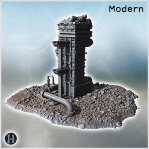 Industrial building ruins with machinery, exposed pipes, and partial brick walls (8) - Modern WW2 WW1 World War Diaroma Wargaming RPG Mini Hobby