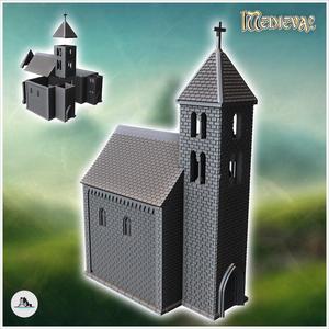 Christian chapel in hewn stone with a tiled roof and a gothic-style entrance door (4) - WW2 Medieval WW1 World War Diaroma Wargaming RPG Mini Hobby