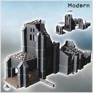 Ruined Spanish-style stone church with large corner buttresses and exposed wooden framework (19) - Modern WW2 WW1 World War Diaroma Wargaming RPG Mini Hobby