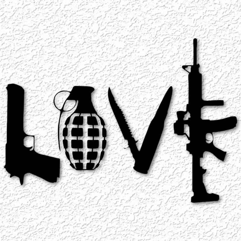 4 Piece LOVE SIGN Weapons grenade guns knife wall art rifle wall decor