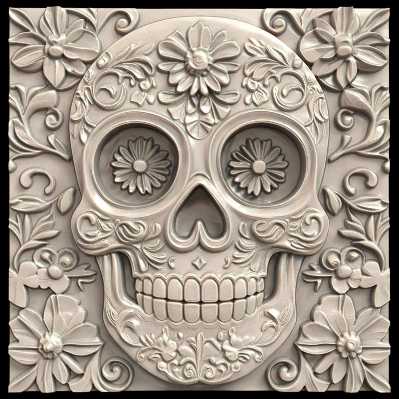 3D Model STL File for CNC Router/Laser & 3D Printer A Giant Sugar Skull That Changes Expression When Touched