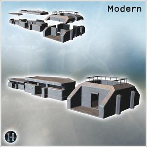 Three modern, flat-roofed bunkers with reinforced walls, featuring an observation deck (15) - Modern WW2 WW1 World War Diaroma Wargaming RPG Mini Hobby