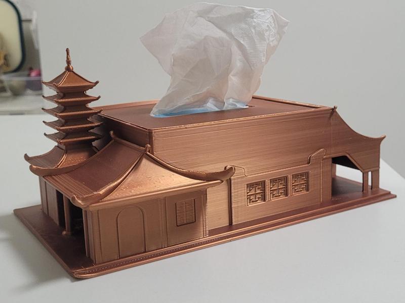 Gold Chinese Style Antique Building Tissue Box