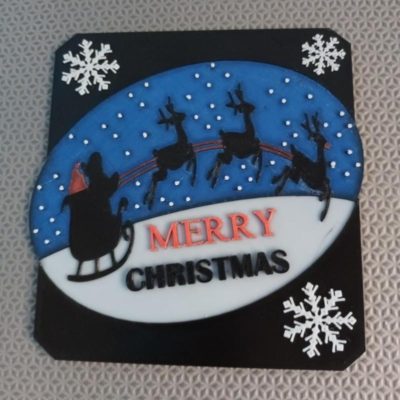 santa sleigh with reindeer merry christmas plaque