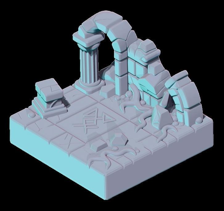 Ancient Ruins Dungeon Tile - 007 – Modular 3D Printable Terrain for DnD & Tabletop RPGs (2x2")