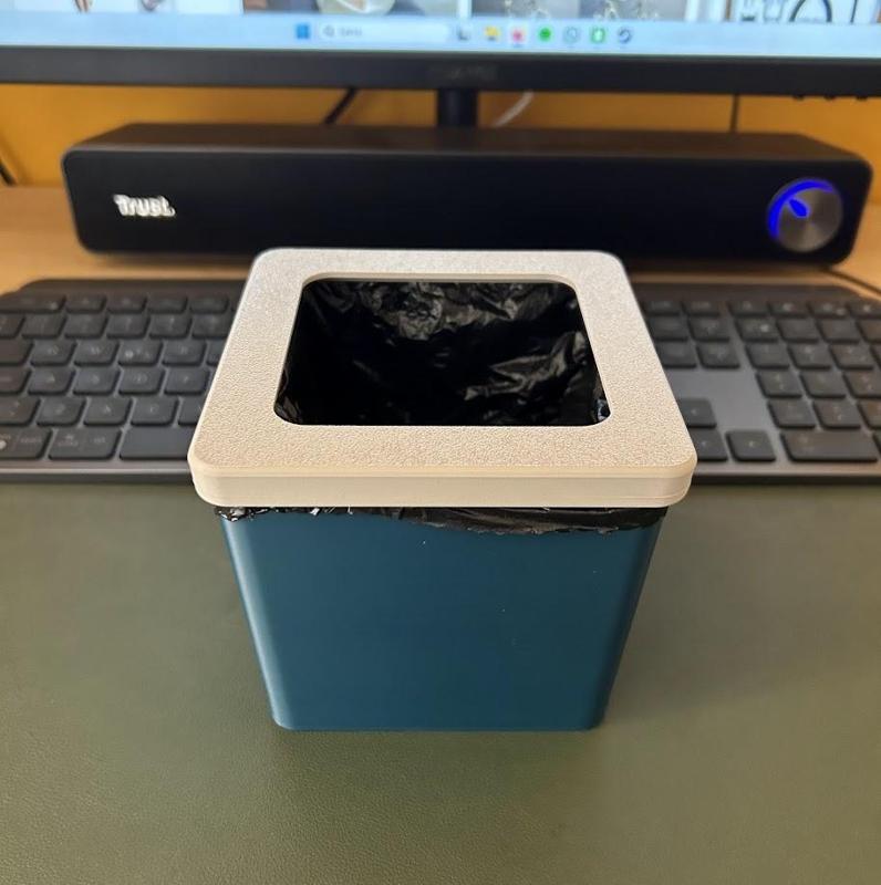 Desk trash bin compatible with dog poop bags