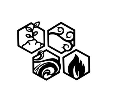 Hexagonal elements (fire, water, earth, wind) - wall art