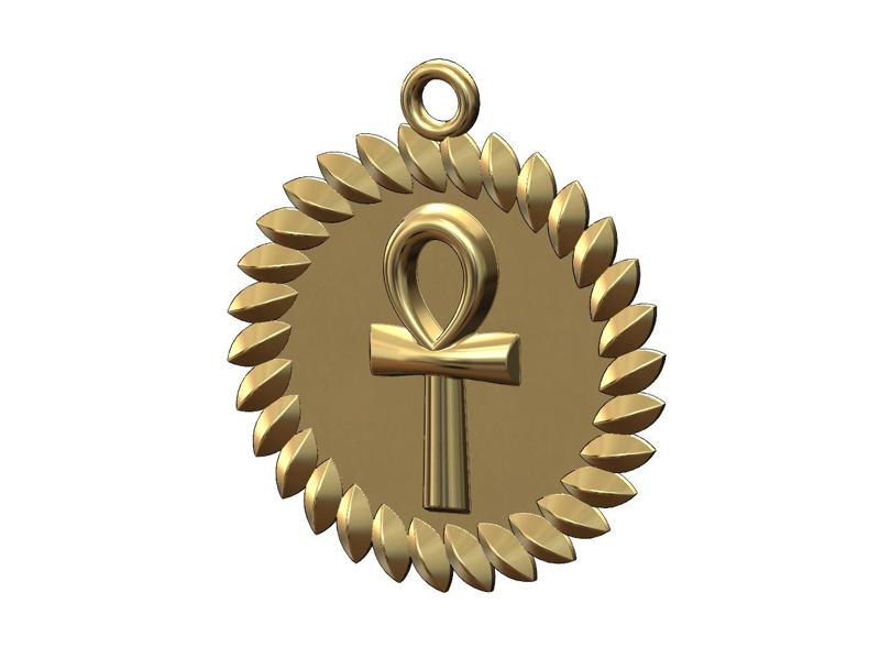 Ankh key pendant charm with a leaf halo 3D print model