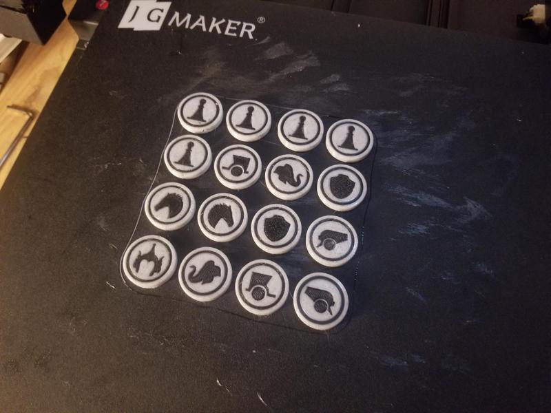 Iconified Chinese Chess set for dual material or single nozzle 3D printers