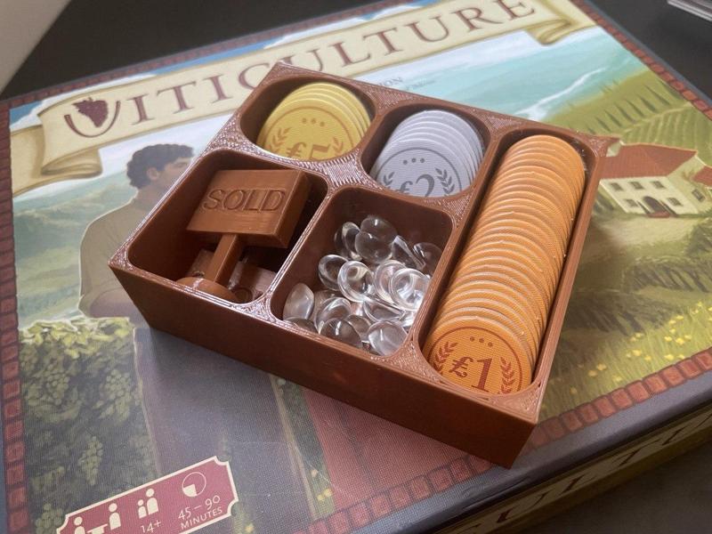Viticulture personal tray for coins, glass tokens, and signs