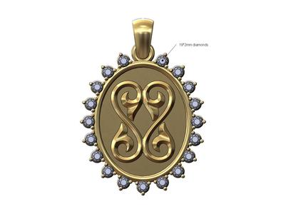 Oval floral scroll diamond pendant charm 3D print model