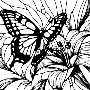 Wall art: Butterfly on lily 4 (four colours)