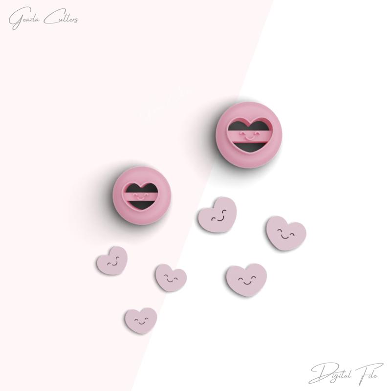 Smile Heart Stud Clay Cutter, Valentine Day Polymer Clay Cutter, Mini Clay Cutters, 2 Sizes Included, Digital STL File, No: 1291