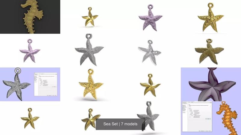 Sea Set gold seahorse 3D Model Collection