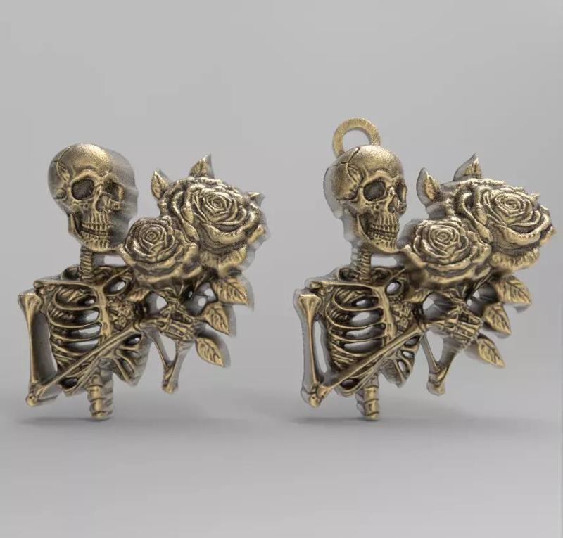 cute skull with roses cnc pentant