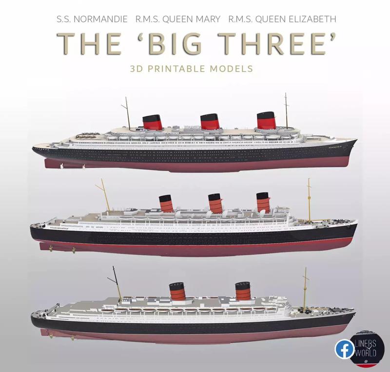 Normandie Queen Mary  Queen Elizabeth the Big 3 ocean liners 3D Model Collection
