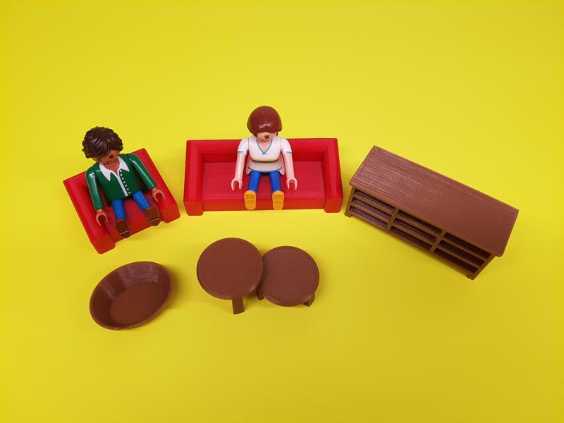 Playmobil living room couch armchair sideboard coffee table dog basket