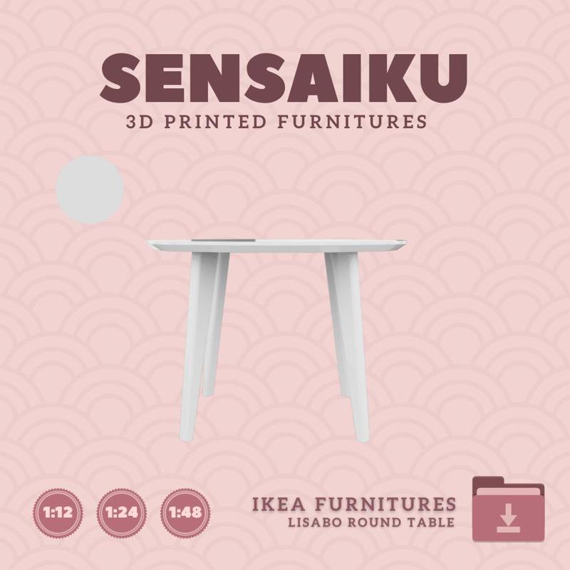 Miniature Replica LISABO Round Table for Miniature Dollhouse - IKEA (1:12,24,48) - 3D Print Instant Download