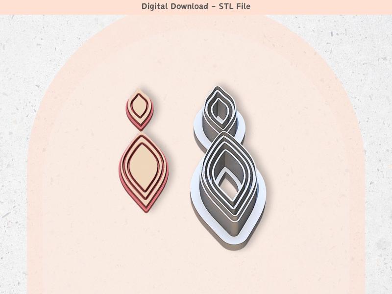 Abstract Earrings Shape 08 Clay Cutter for Polymer Clay | Digital STL File | Clay Tools | 5 Sizes Summer Clay Cutters, 2 Cutter Versions