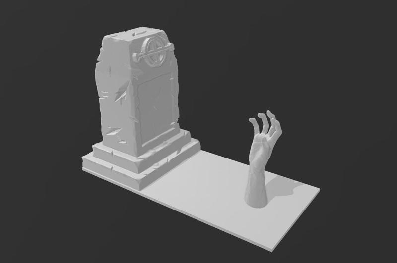 Zombie hand with graveyard planter decoration