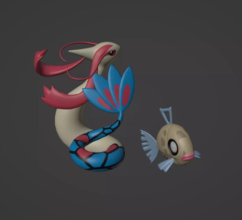 Feebas and Milotic pokemon 3D print model