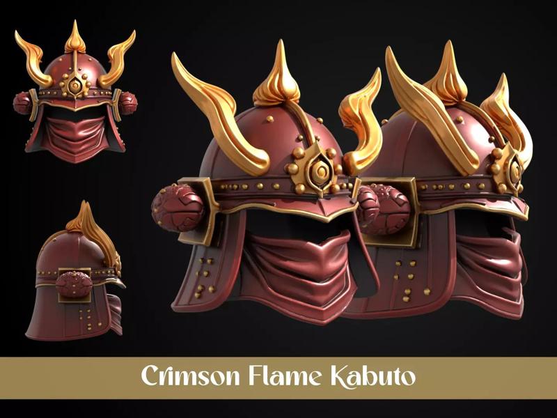 Stylized Samurai Helmet - Crimson Flame Kabuto