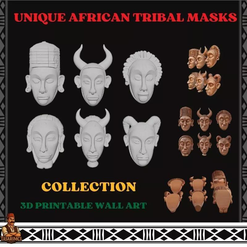 Unique African Tribal Masks Collection 3D Printable Wall Art
