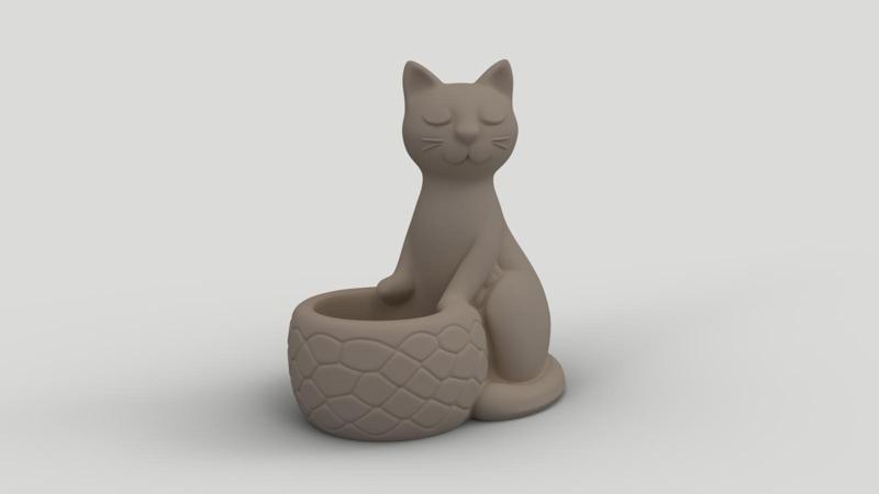 Cute Cat Planter - 3D Printable Cat Pot, Small Plant Holder & Desk Organizer