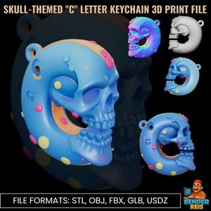 Skull-Themed "C" Letter Keychain 3D Print File